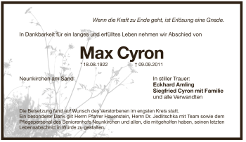 Traueranzeige von Max Cyron von Pegnitz-Zeitung